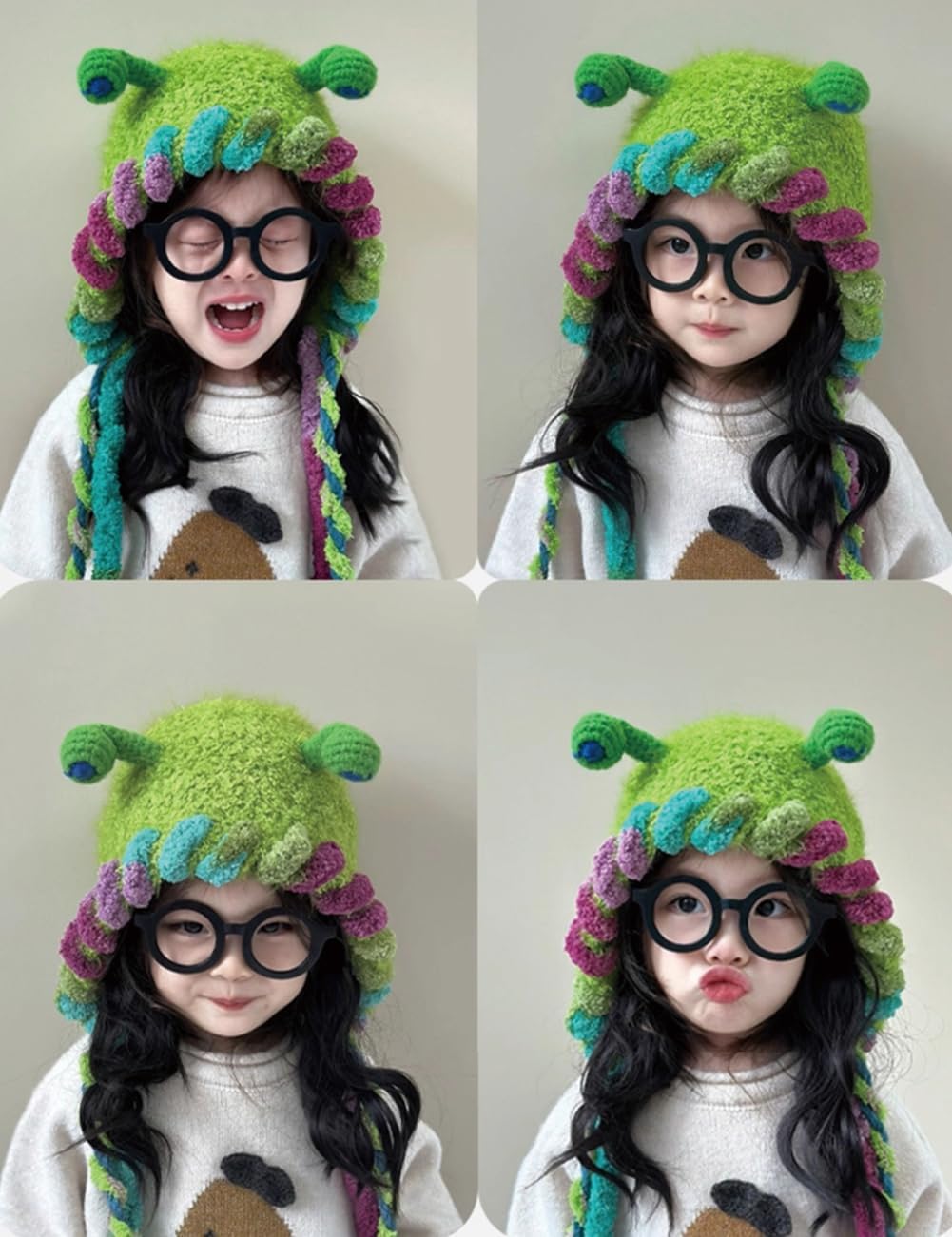Girls Fuzzy Knit Hat Boys Winter Novelty Beanies Funny Horn Ear Flap Cap with Tassel 3-12 Years