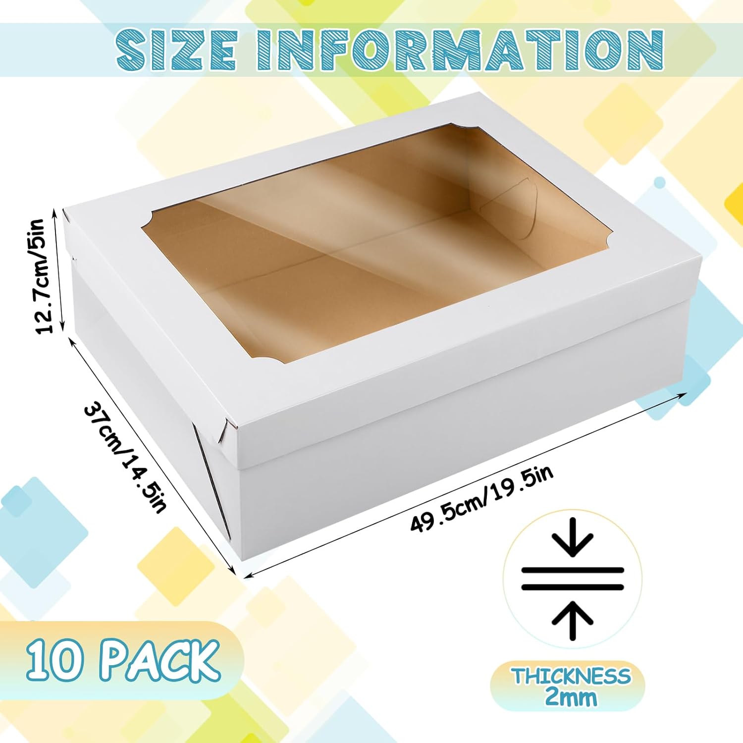 Funnymoom 10 Pcs 19.5x14.5x5 Inches Half Sheet Cake Boxes with Window Corrugated White Bakery Boxes for Pastry Baking Donuts Cupcakes Cookies Pie Treat Packaging