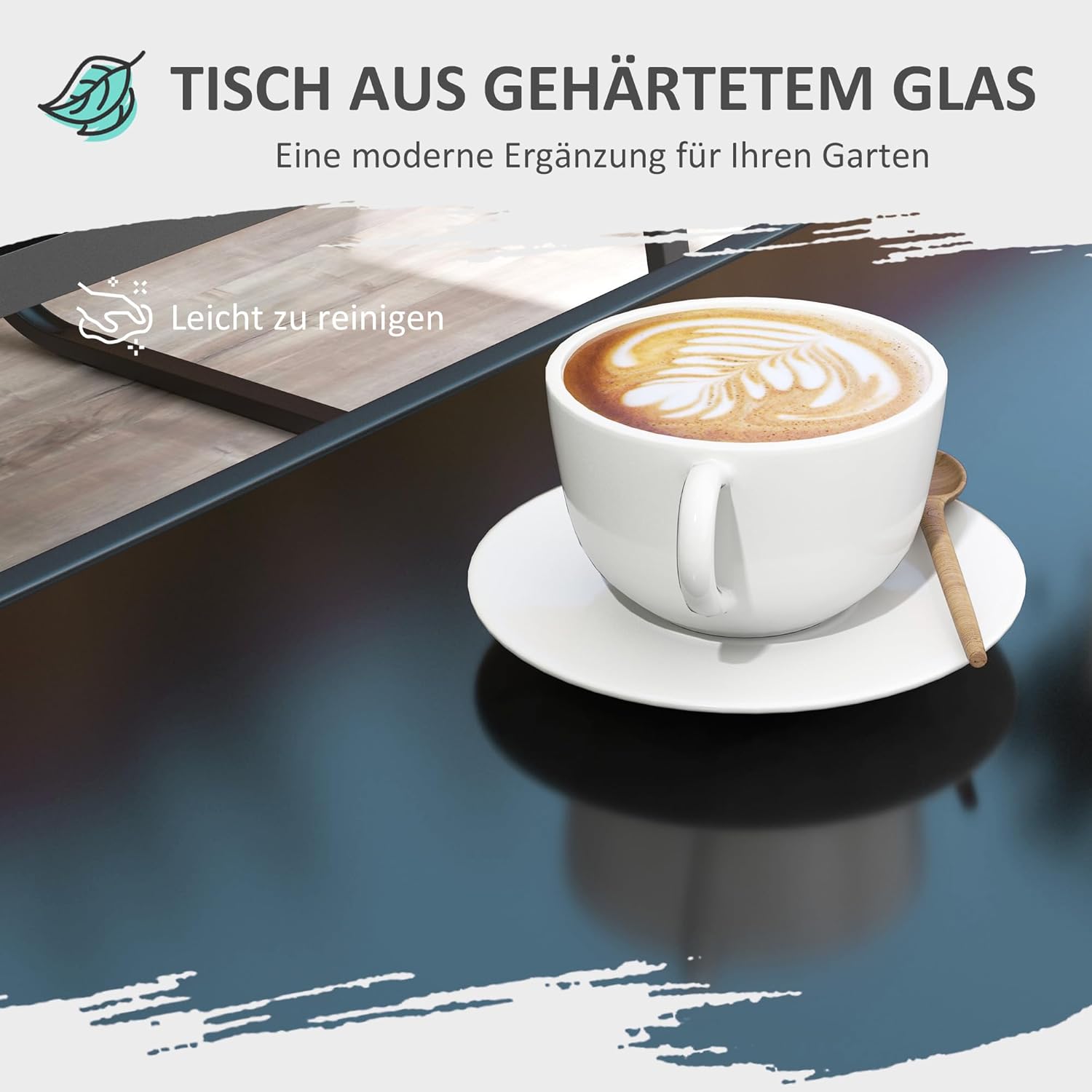 Close-up of tempered glass table top