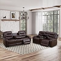 Vista 42 de Juego de sofá reclinable eléctrico para sala de estar, sofás reclinables de cuero caqui con puerto USB, sofá de cuero con sillón reclinable
