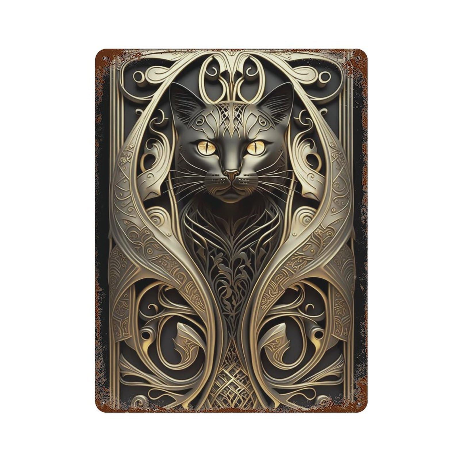 Lord Cat Golden Art Deco 15.7"x11.8" Vintage Rust Metal Sign, Novelty Wall Decor for Living Room, Hallway And Home Decor