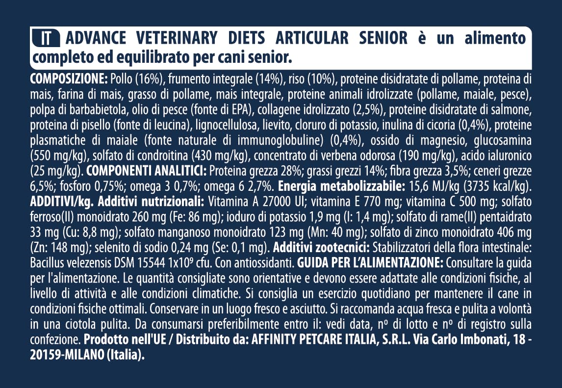 Advance Veterinary Diets - Articular Care Senior - Cibo per Cani con Problemi Articolari Senior +7 anni - 12kg