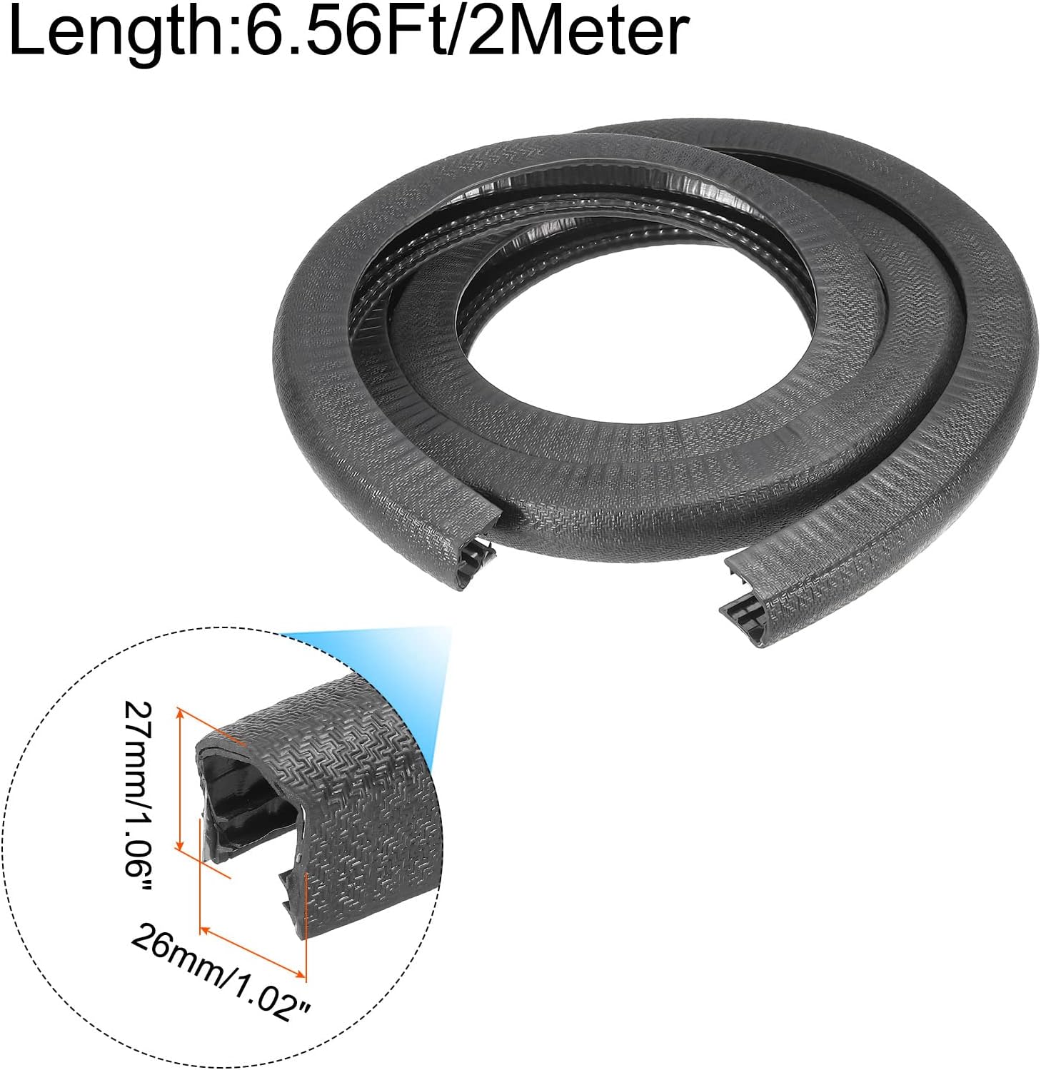 uxcell Edge Trim Black U Shape Edge Protector Rubber with Steel Clips Fits 25/64"-29/32" Edge 6.56Ft/2Meter Length Door Edge Guards