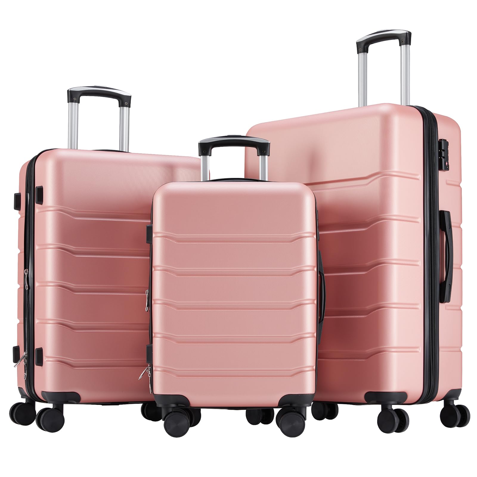 OLIXIS 3-Piece Luggage Set, Carry On Suitcases with Spinner Wheels, Expandable Travel Luggage with TSA Approved Lock & ABS Hard Shell, Pink(20/24/28
