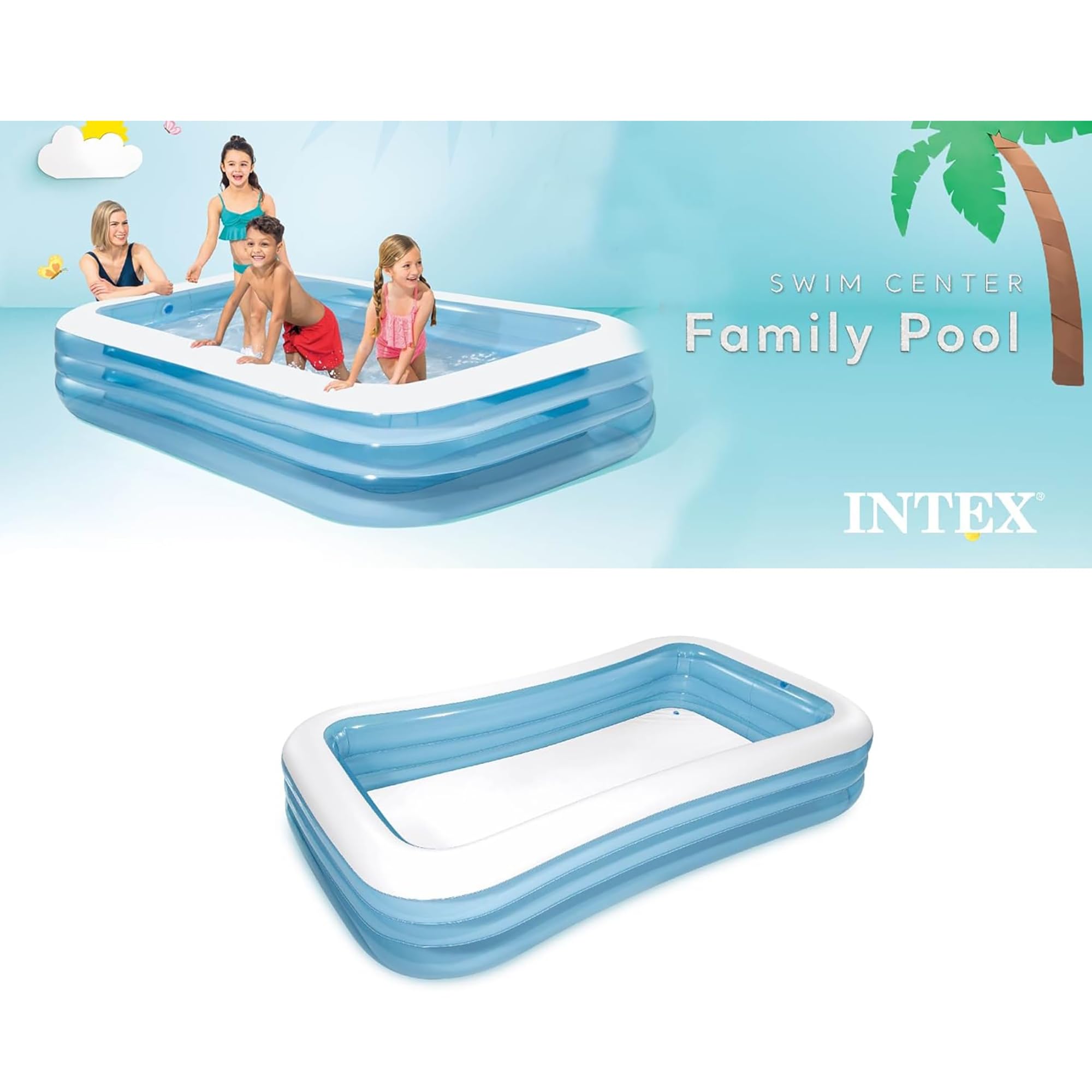 Intex: Swim Center – Piscine familiale – 300 x 183 x 55 cm – Bleu – Piscine Gonflable, Splash & Wade, Jeu d'eau dans l'arrière-Cour, Vinyle, Larges parois latérales, 800 l, Enfants de 6 Ans et Plus