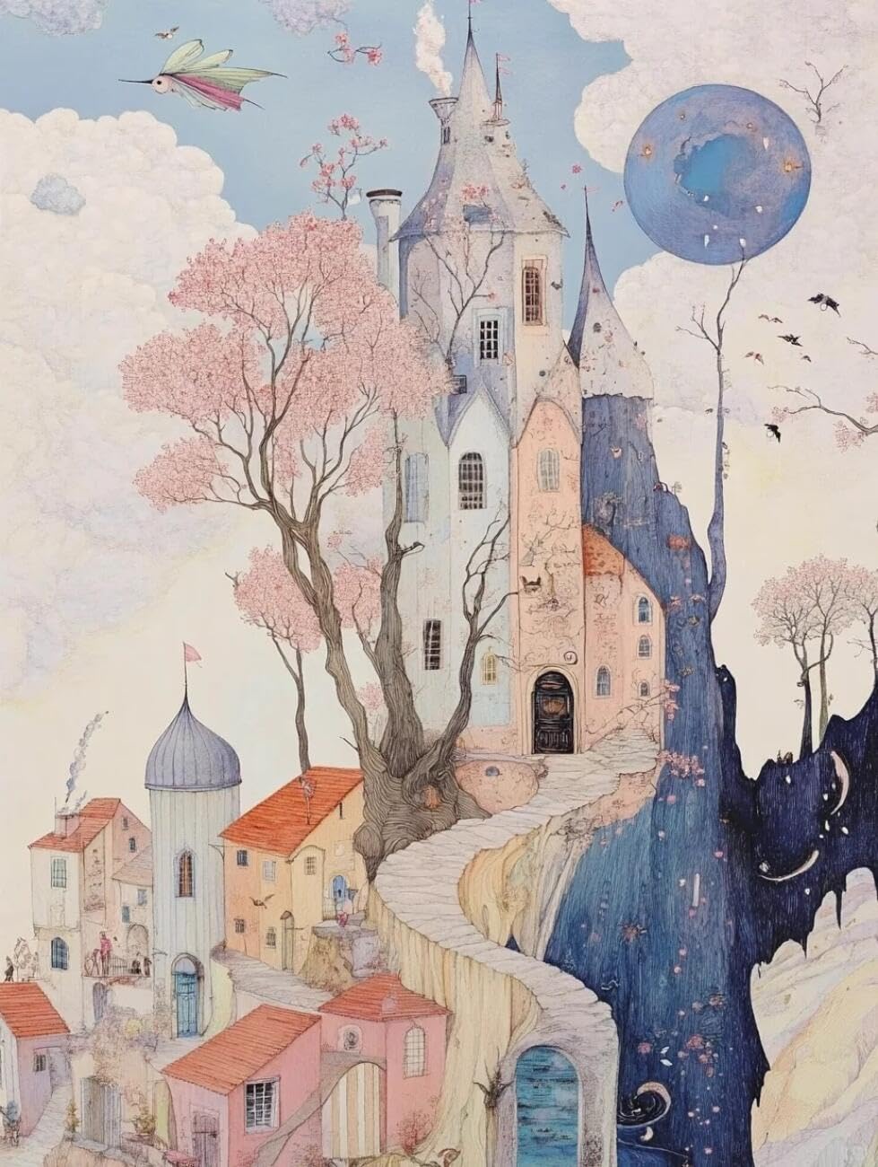 Rqwybcaxn Bead Embroidery Kits Fantasy Town 40x50cm