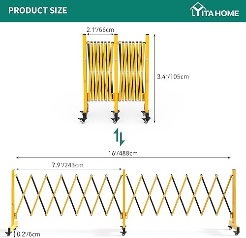 Miniatura 10 de YITAHOME Barricada extensible de metal, puerta de seguridad plegable de 11 pies, puerta de entrada retráctil con bolardo, barricada de seguridad