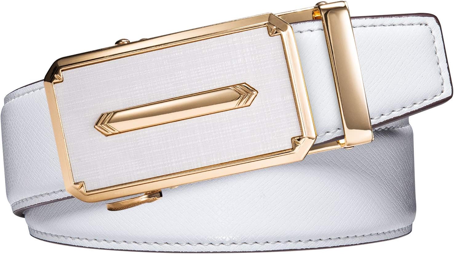 Designer Men's Belts, Ratchet Leather Sliding Buckle Dress Belt | 1 3/8"(3.5cm) Genuine Leather Adjustable Strap, Automatic Ratcheting Buckles, Gift‑Boxed, Trim to Fit, for Business Casual