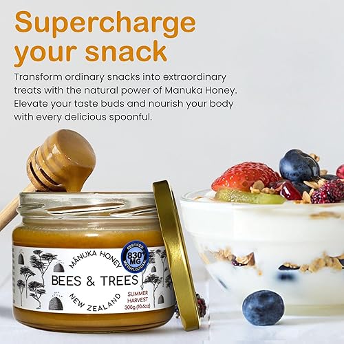 Miniatura 5 de Bees & Trees 830+MGO 100% miel de manuka de Nueva Zelanda, tarro de vidrio de 10.6 onzas