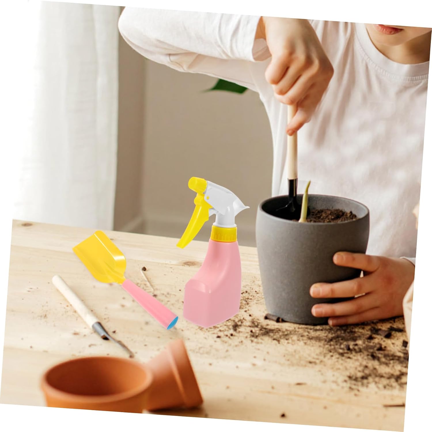 SUPVOX Miniature Kids Garden Tool Set Shovel Rake Trowel Watering Can Gloves Sprinkler and Apron Promotes Imagination Nature Exploration
