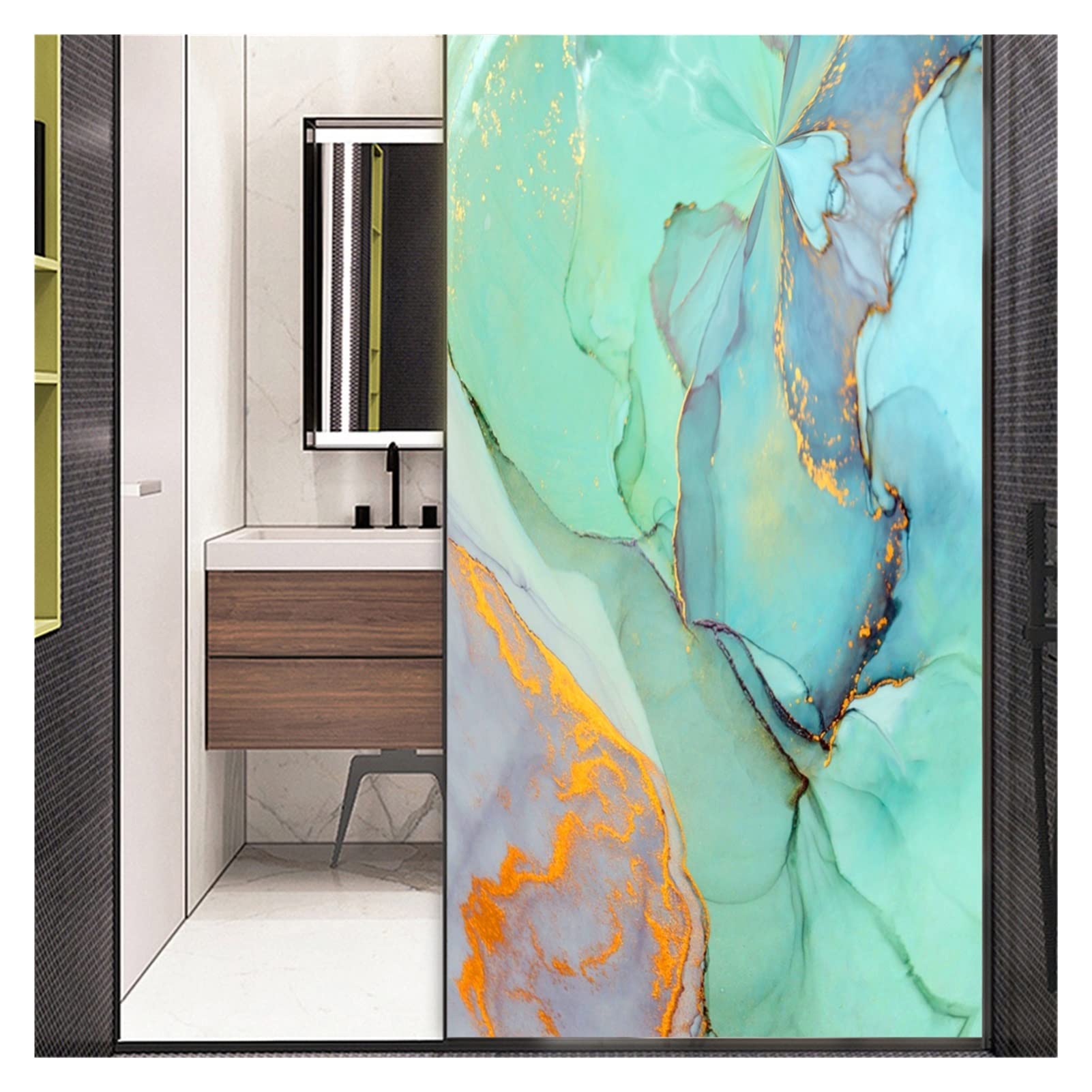 Window Film Windows Film Decorative Marble Style Stained Glass Window Stickers No Glue Static Cling Frosted Tint(Pattern E,60x200cm WxH)