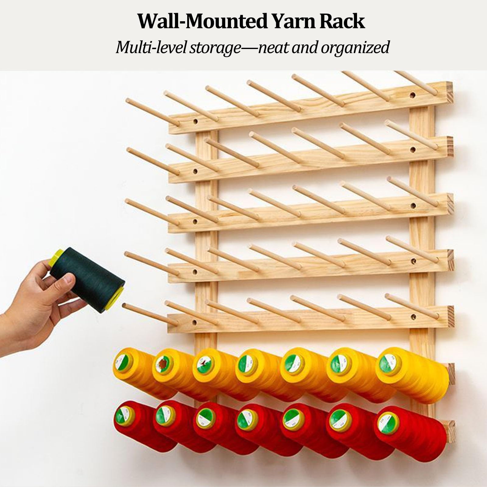 Wandmontierter Garnhalter aus Holz – Organizer für Nähgarne | Ordentliche Aufbewahrung und schneller Zugriff auf Näh-, Flecht- und Spezialgarne(50*50cm)