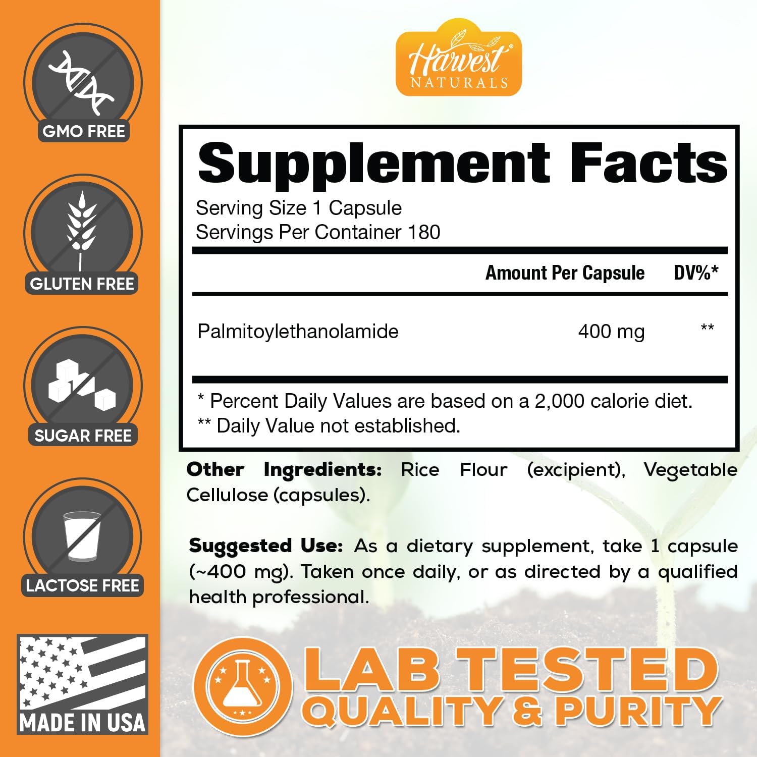 Palmitoylethanolamide Capsules | Pea 400mg | 180 Pill Count | Promotes Natural Inflammation & Discomfort Relief | Lab Tested Ingredients - Image 4