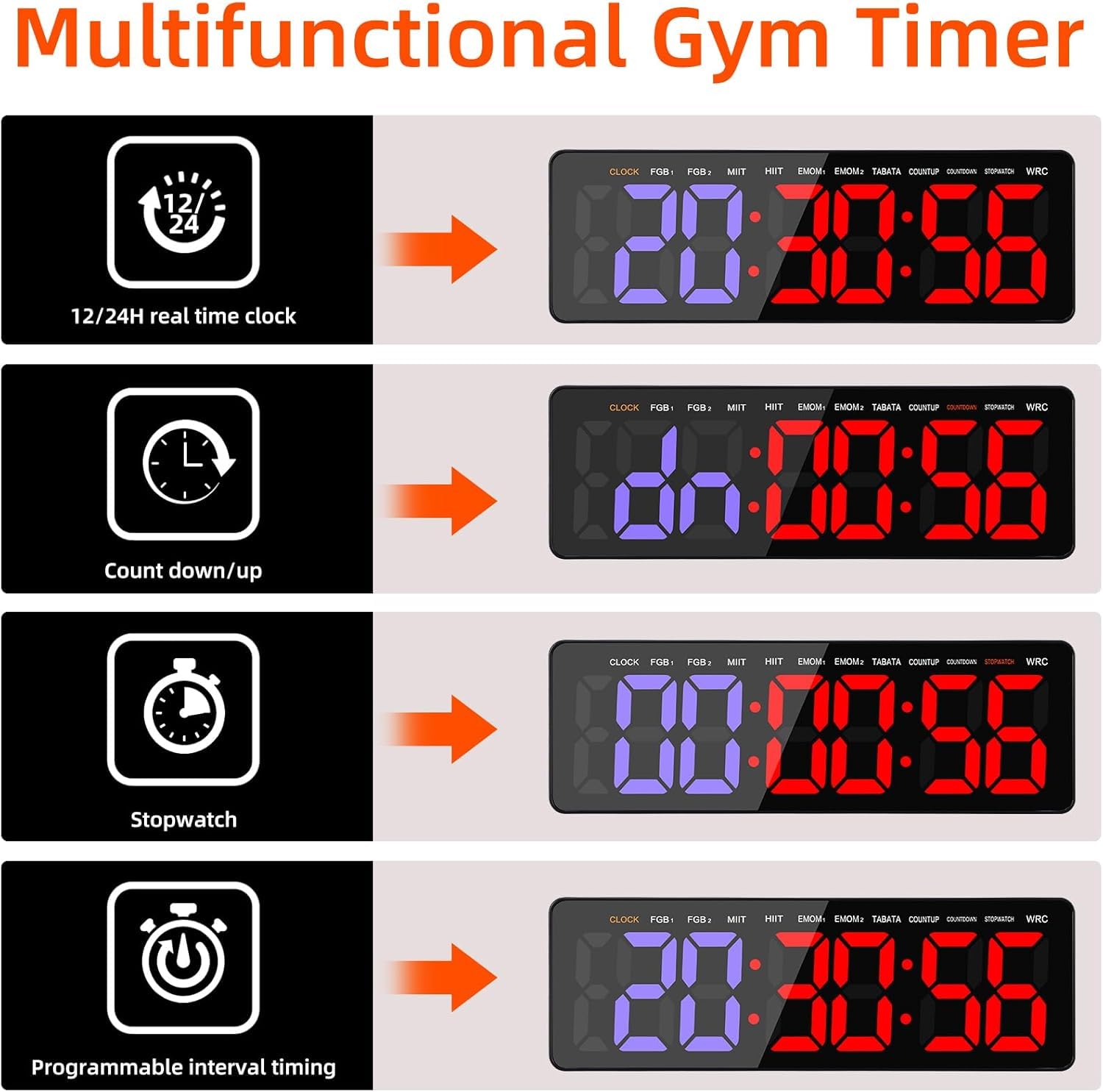 Temporizador de Gimnasio,Gym Timer, 16.5'' Reloj Gimnasio Pared, con Countdown/UP Cronómetro, Digital Wall Gym Timer con Control Remoto