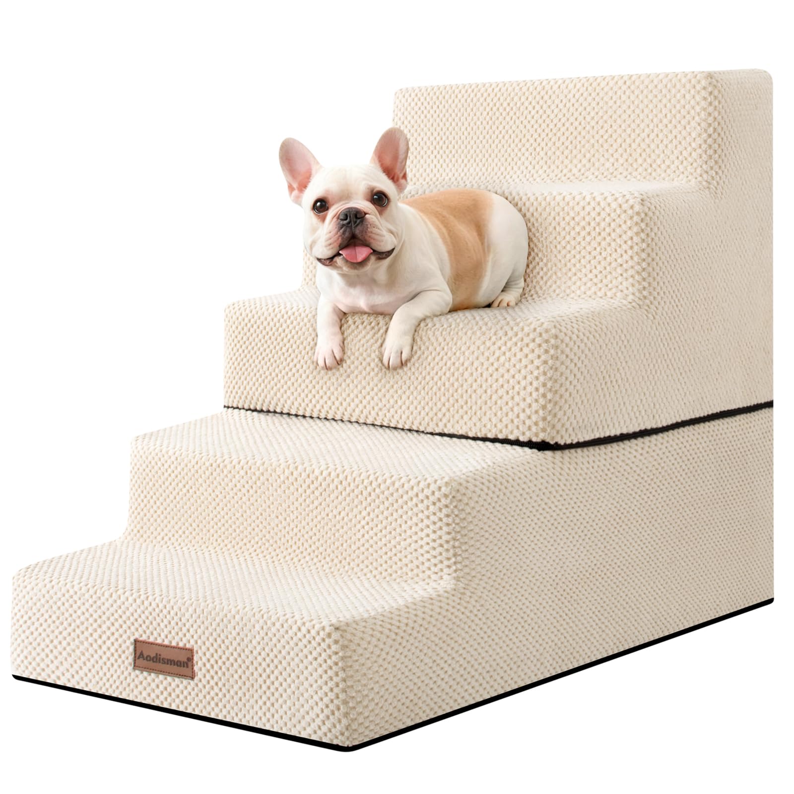 5-Step Dog Stairs for High Beds, Non-Slip Pet Steps for Small Dogs & Cats, Beige, 22.6" H