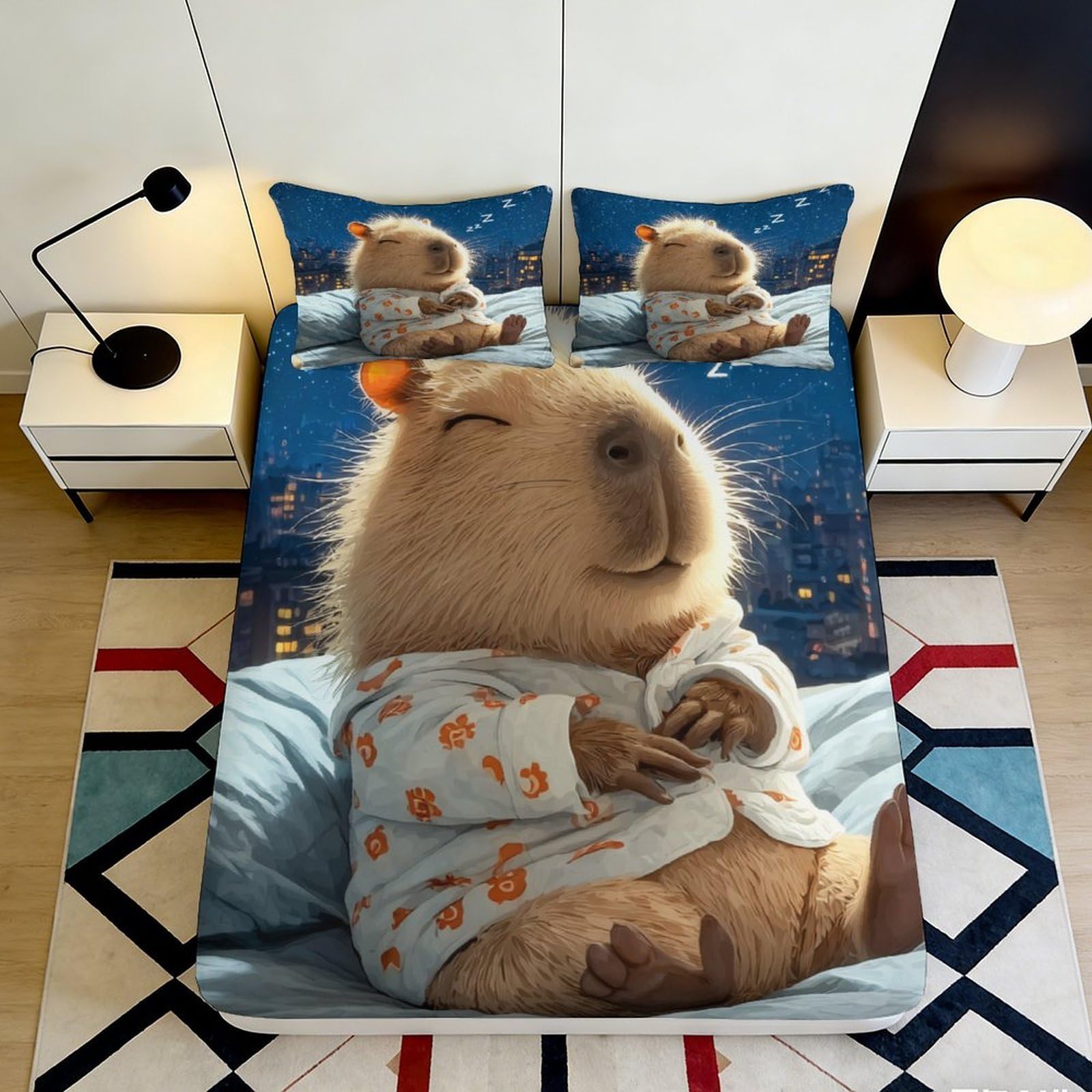 Jqzkxnhpbr Style-7 3D Printed Sleepy Capybara Fitted Sheet Microfiber Soft Animal Pajama Bed Cover For Bedroom Dorm Mattress Decor 90X200x25cm