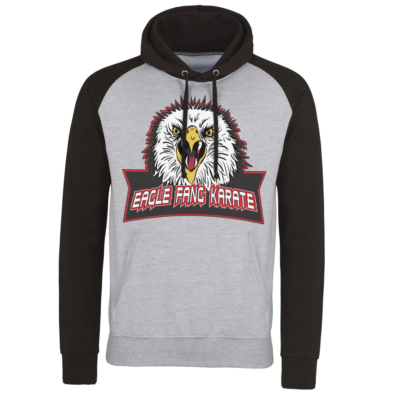Cobra Kai Officially Licensed Eagle Fang Karate Baseball Hoodie (Heather Grey-Black), Large
