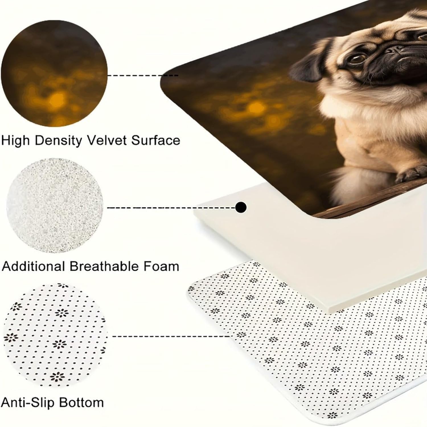 Pug Dog Kitchen Rugs Sets of 3 Non Slip Kitchen Mats for Floor Farmhouse Kitchen Sink Mat Thick Comfort Standing Mat for Laundry Room Hallway Bathroom