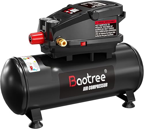 Compresor de aire portátil de 4 galones, tanque de compresor de aire sin aceite máximo de 110 PSI, motor de 0.5 HP 0.6 SCFM a 90 PSI, 1.0 SCFM a 40