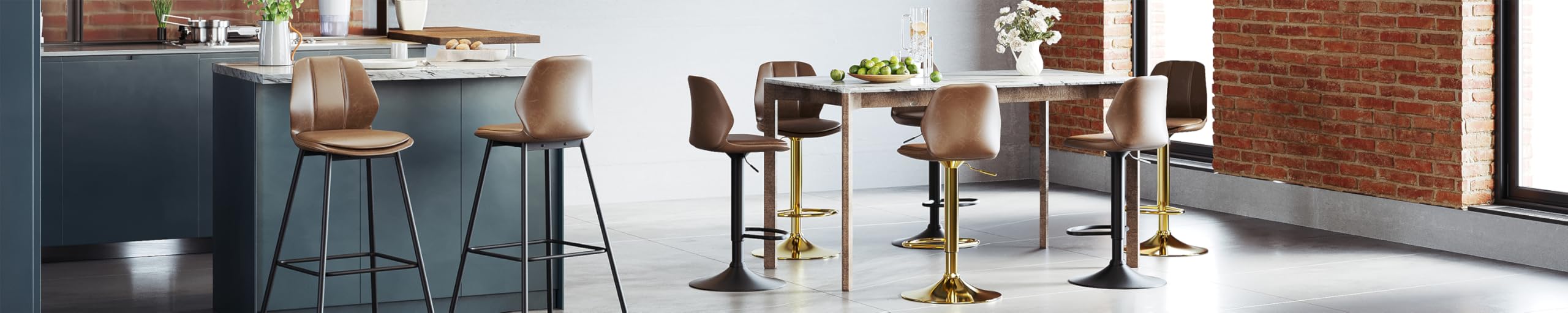 SONNI Barhocker 2er Set, Barstühle, Küchenstühle mit Rückenlehne und Fußstütze, robuster Metallrahmen, gemütliche PU weiche Sitzfläche, für Bar, Küche, Esszimmer, Sitzhöhe 102 cm, Braun