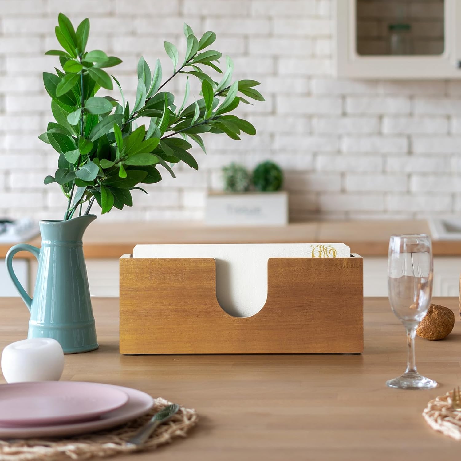 Guest Towel Holder for Bathroom, Acacia Wood Upright Napkin Holder for Kitchen Dining Table, Disposable Paper Hand Towel Holder, Napkin Dispenser for Countertop - Image 2