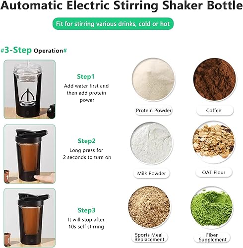 Miniatura 7 de VEREMUND Botella agitadora eléctrica, taza mezcladora de proteínas de 15 onzas, vasos mezcladores recargables por USB para proteínas, leche, batidos