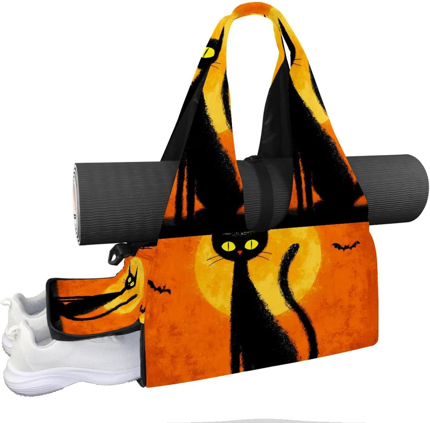 Yoga Mat Bag, Gym Workout Bag with Shoe Compartment, Witch Pumpkins Candy Pilates Bag for Women, Quick Access Storage Yoga Tote Bag for Sports Travel Office