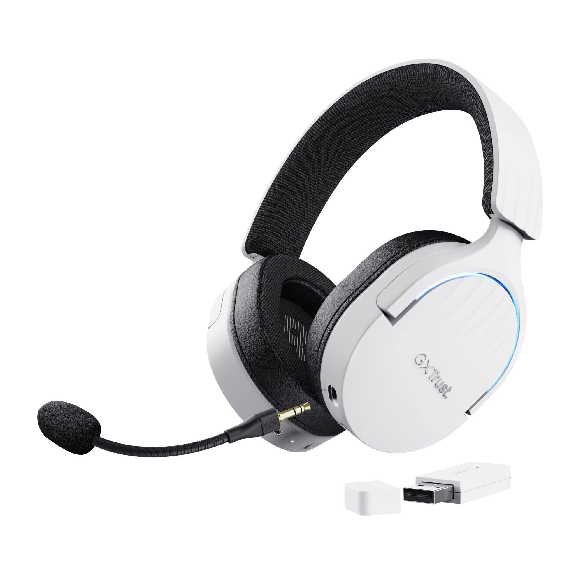 GXTrust 491W Fayzo Cuffie Gaming Wireless Bluetooth + 2.4 GHz, Audio Surround 7.1, Batteria da 22 Ore, 35% Plastica Riciclata, RGB Cuffie Bluetooth Over Ear PC PS5 PS4 Switch - Bianco