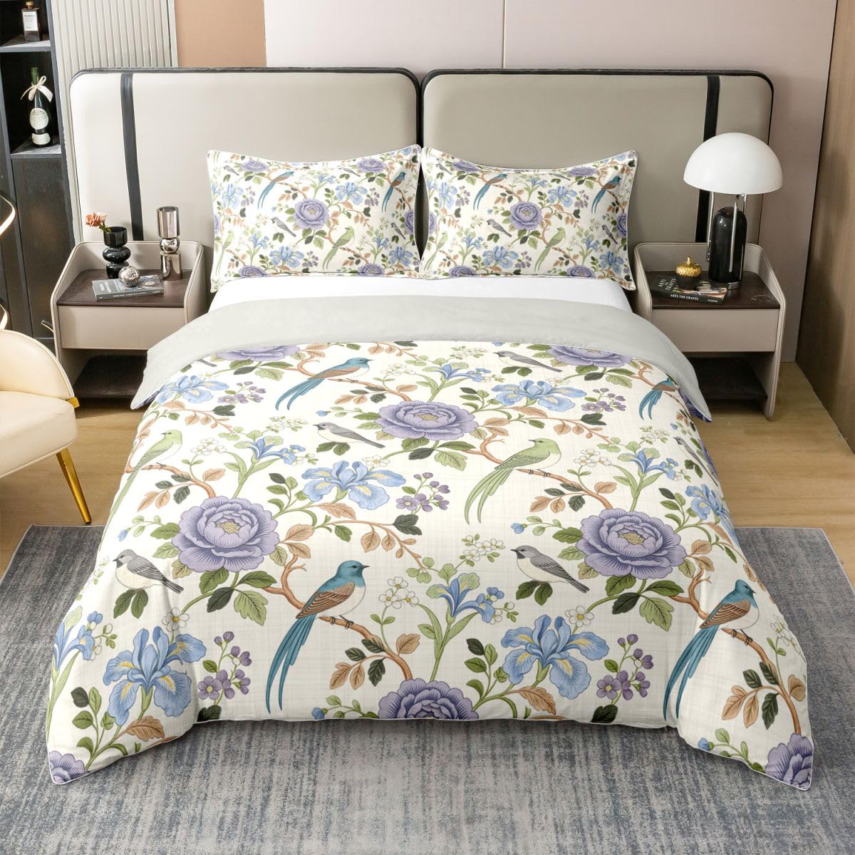 Housse de couette 240x260 en coton floral vintage Cottagecore avec taies Homewish