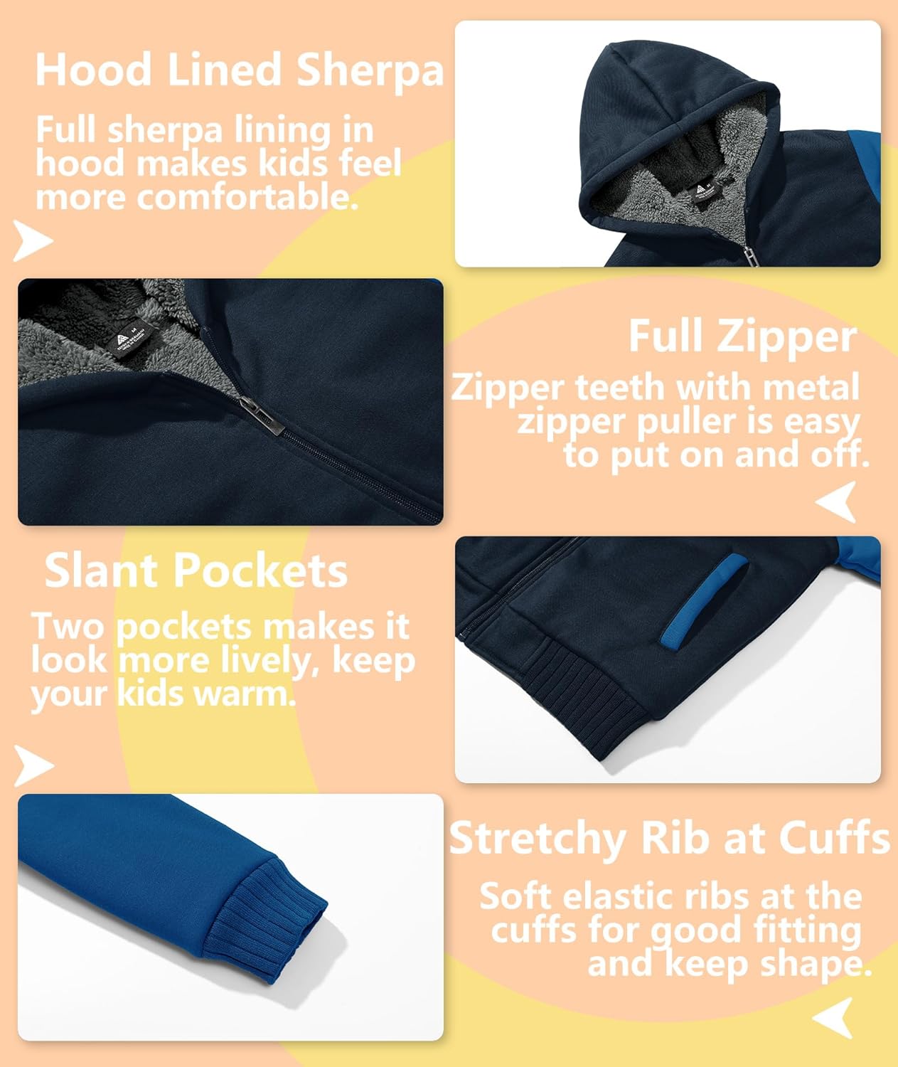 V VALANCH Boys Hoodie Zip Up Fleece Lined Jacket Warm Sherpa Hooded Sweatshirts for Boys Girls 6-15 Years