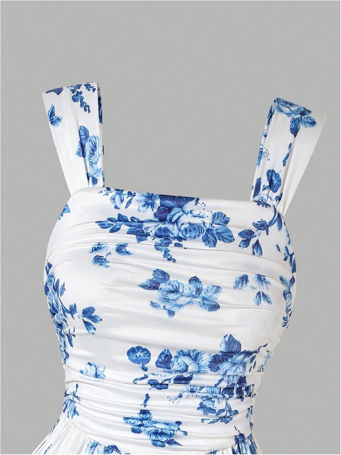 GORGLITTER Girl's Floral Print Ruffle Mini Dress Summer Beach Sun Dress Ruched Sleeveless Cute Boho Dresses Blue and White 11Y - Image 3