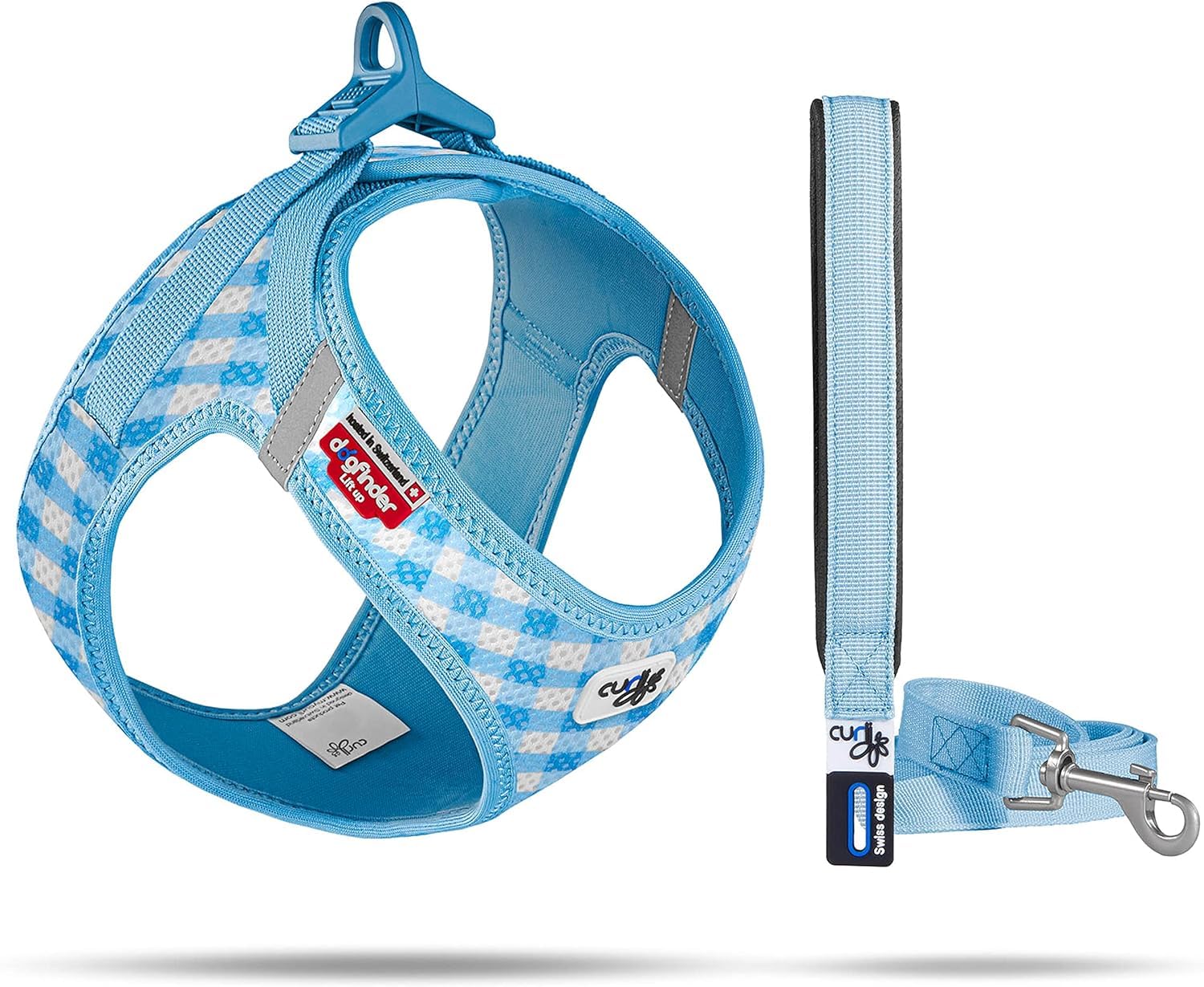 Vest Harness curli Clasp Air-Mesh Skyblue-Caro 2XS & Leash M