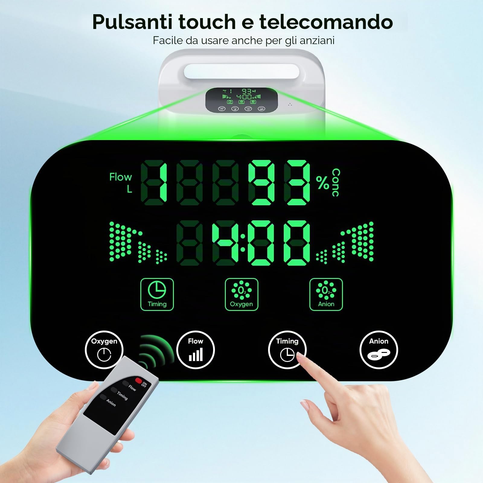 Concentratore di ossigeno per la casa, 93%, 1-8 l/m, concentratore di ossigeno regolabile, portatile, intelligente con telecomando, controllo intelligente