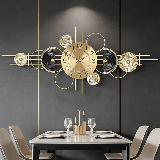 FILLOVE Wall Clock,High-end Quartz Silent Movement, Iron Frame and Aluminum Dial,Gold Powder Coated Finish, Big Modern Wall Clocks for Living Rooms Bedrooms Kitchen and Corridors,37.4x16.9inch