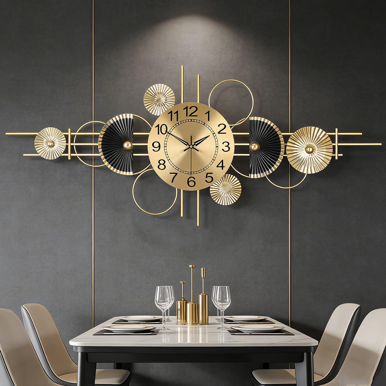 Photo 1 of Wall Clock-Silent Quartz, Modern Metal Decor for Living Room, 37.4x16.9in