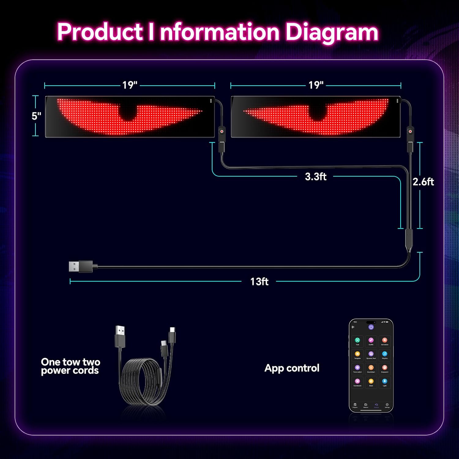 LED Eyes for Truck Windshield | Programmable Devil Eyes Light for Cars | Bluetooth APP Control | Can Edit Text/Graffiti/Animations