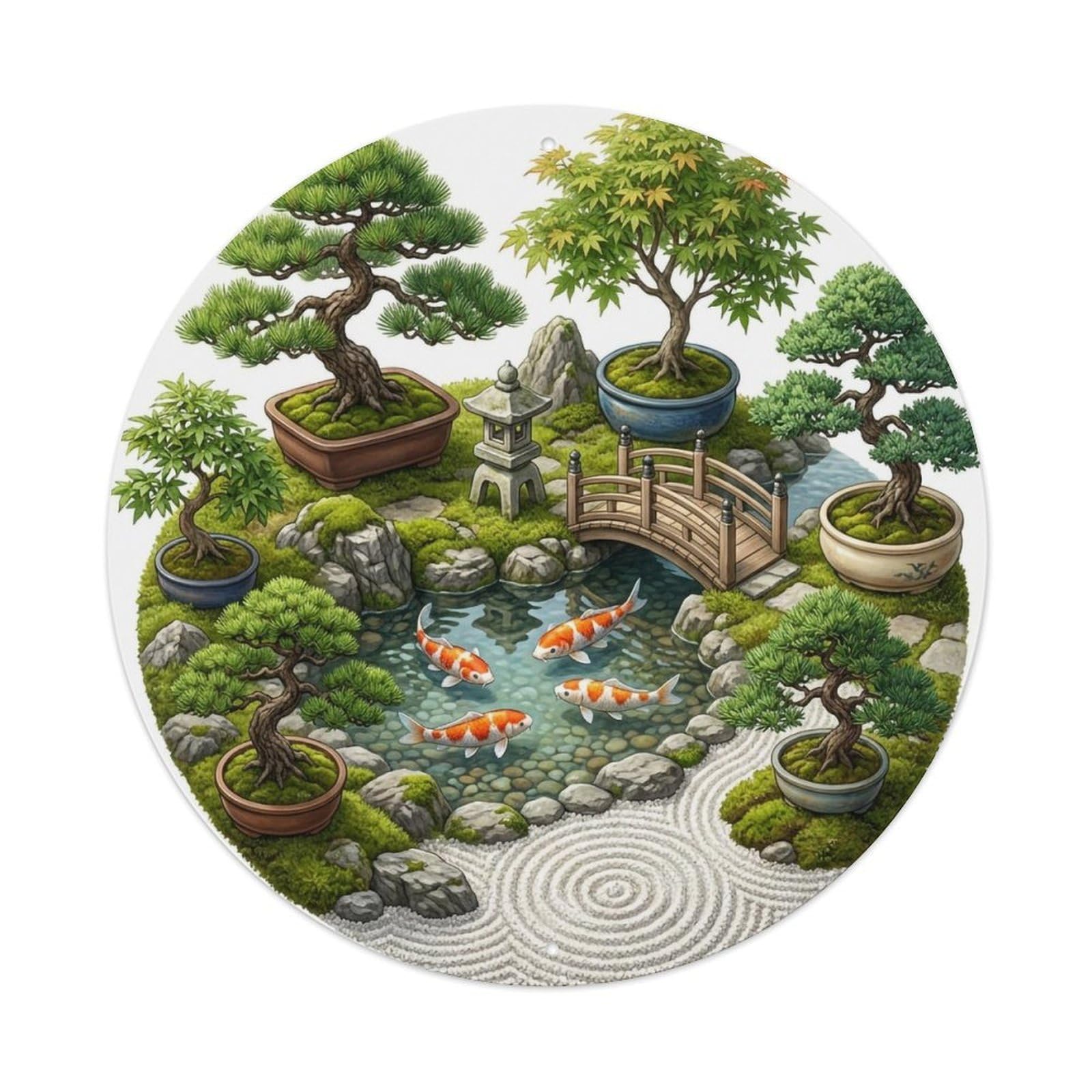 Japanese Koi Fish Bonsai Collection Miniature Garden Vintage Metal Tin Sign Plaque Wall Decor for Cafe, Club Bar, Office, Garden Metal Poster 8x8Inch
