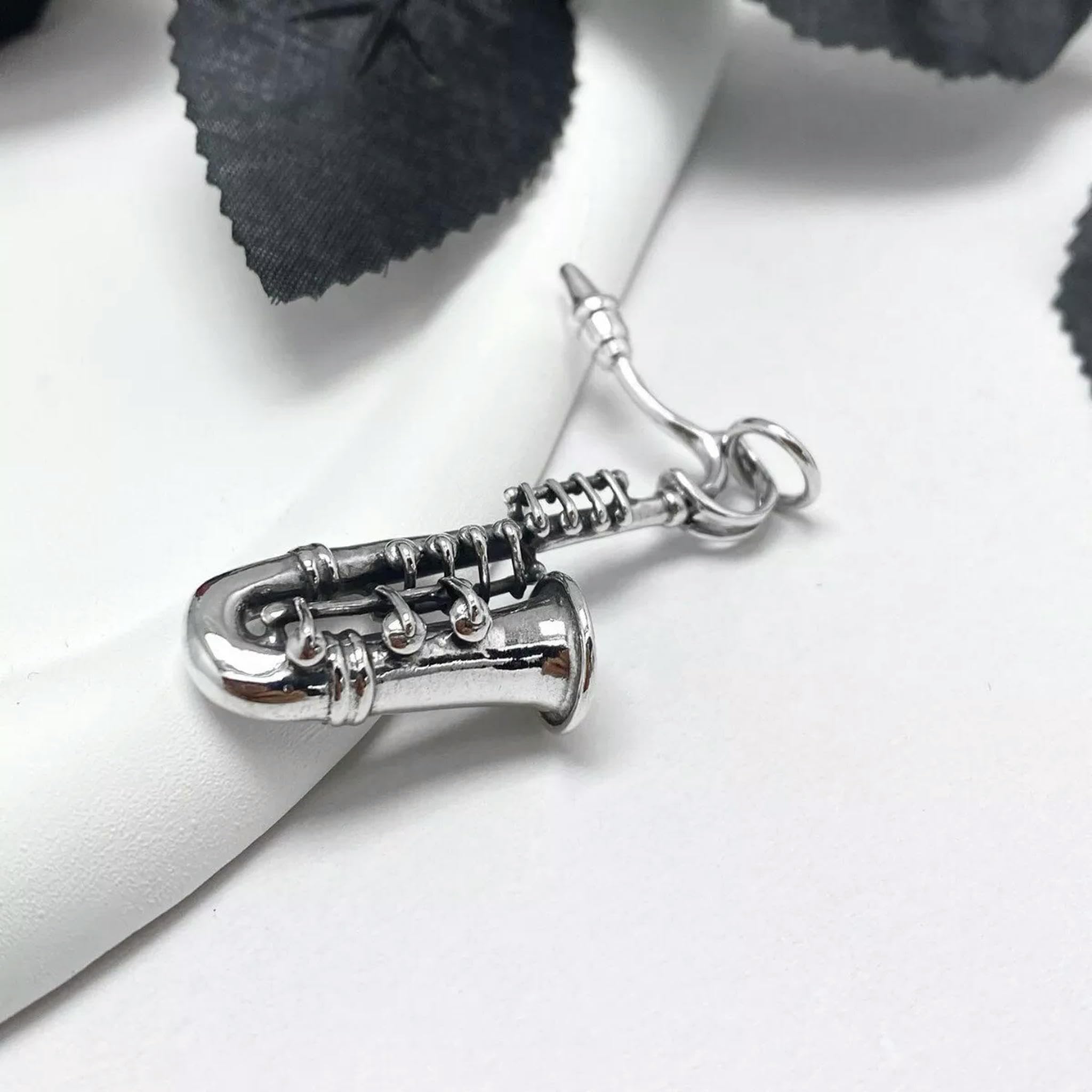 Collana con Ciondolo a Forma di Sassofono in Argento 925, Ciondolo Punk Hip Hop
