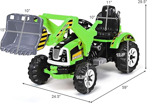 Miniatura 7 de Costzon Excavadora para montar, vehículos de construcción con batería de 12 V para niños, cargador frontal con bocina, 2 velocidades, adelanteatrás,