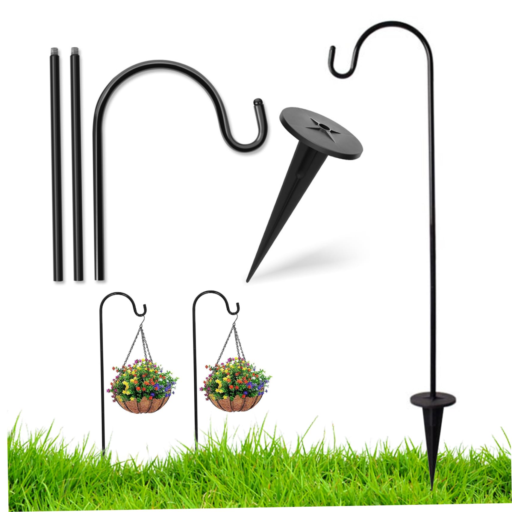 Pôles d'alimentation d'oiseaux et suspensions de plantes pour un jardin rétro