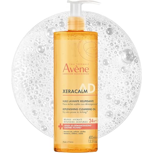Avène XeraCalm AD Replenishing Cleansing Oil, Body and Facial Oil Cleanser, Atopic Dermatitis, Restore Skin Barrier for Eczema-Prone Dry Skin, Fragrance-Free, Pump for Infants, Kids & Adults