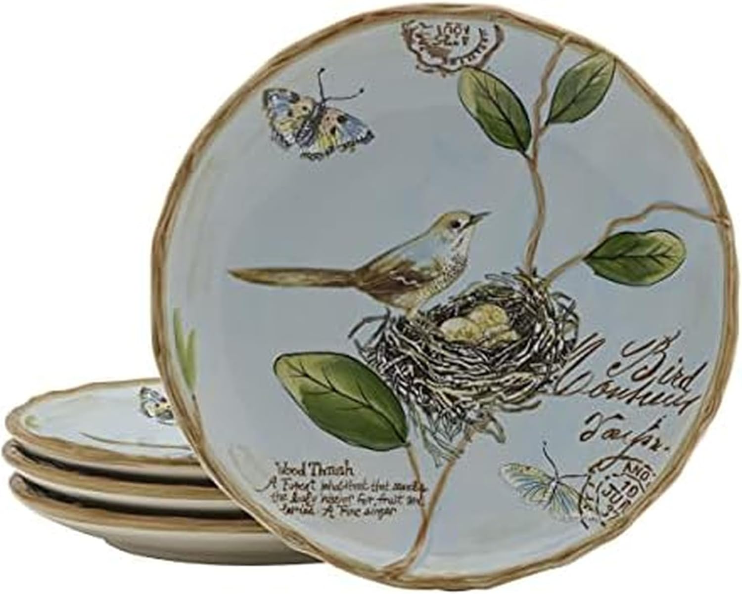 Fitz and Floyd Toulouse Accent Salad Plates, Set of 4, 9-Inch, Blue