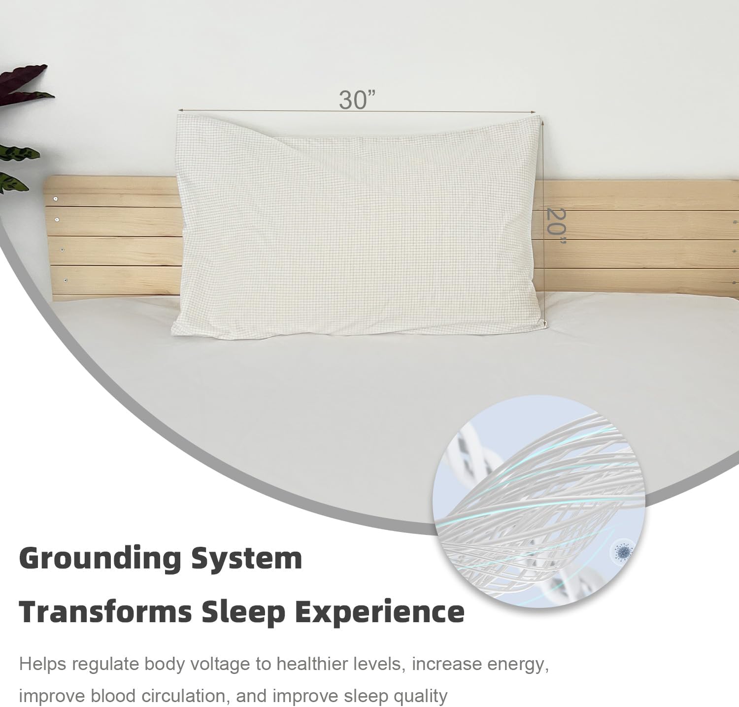 Amradield Grounding Pillowcase with Grounding Cords, Portable Blue Bracelet, 90% Cotton 10% Silver Organic Fitted Sheet for Improved Sleep