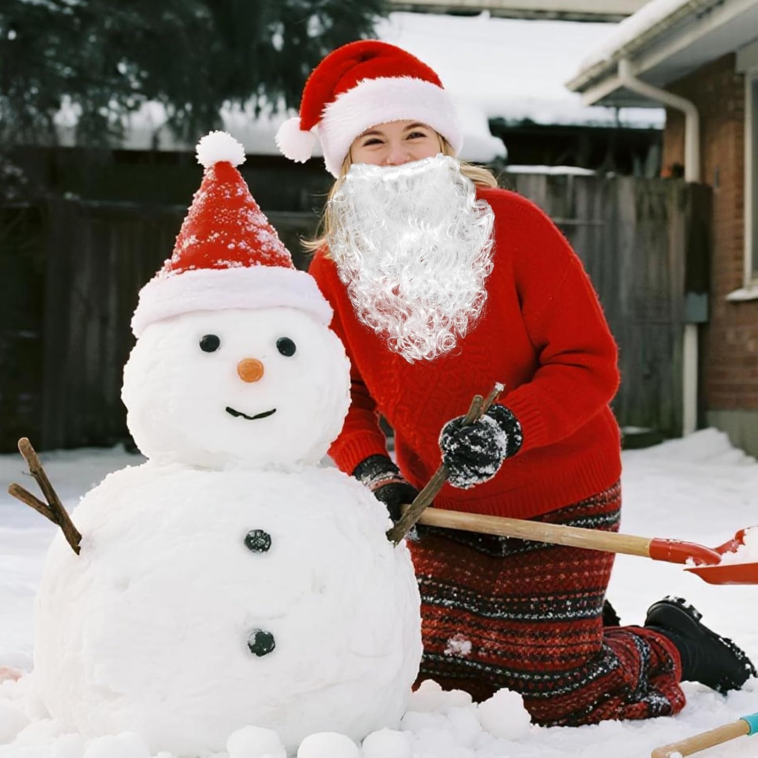 2Pcs Santa Hats and Beard for Adults Santa Claus Accessory Set Xmas Hats White Beard Mask Face Cover Christmas Outfits for Men Women - Image 6