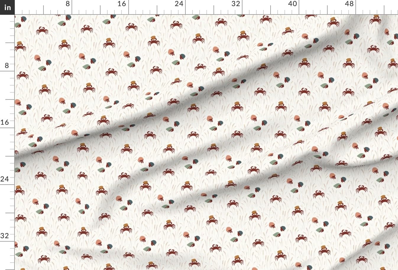 Spoonflower Fabric - Coastal Boho Hermit Crabs Crustacean Shellfish Summer Beach Cream Printed on Organic Cotton Sateen Fabric by The Yard - Sewing Quilting Apparel Home Decor