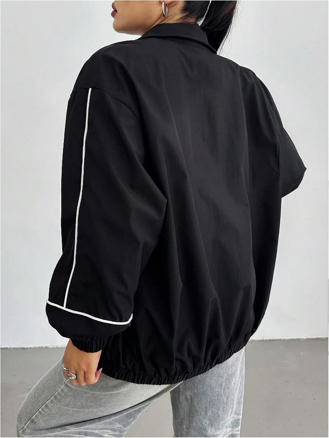 SOLY HUX Women's Plus Size Bomber Jackets Zip Up Long Sleeve Lightweight Oversized Jacket Casual Fall Coat