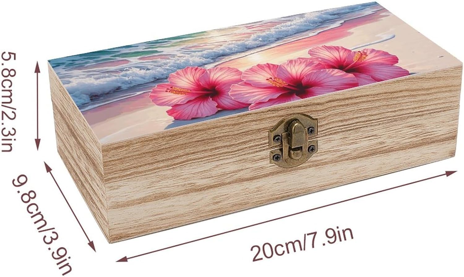 Hibiscus by The Sea Wooden Storage Box with Hinged Lid image 2