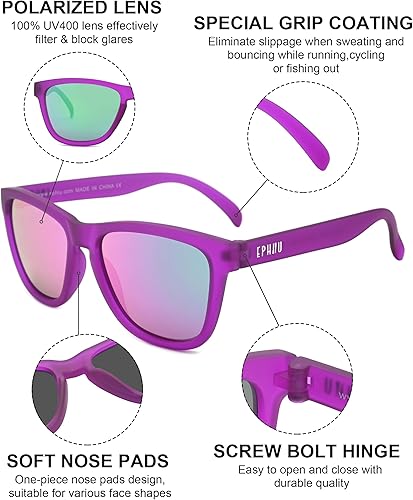 Miniatura 4 de EPHIU Lentes de sol deportivos polarizados para hombres y mujeres, lentes de espejo para correr, senderismo, ciclismo (sin rebote, sin