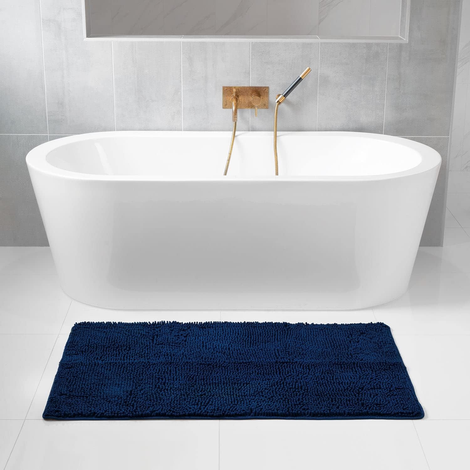 Tafts Bathroom Rugs, Extra-Thick Memory Foam Bath Mat, Ultra-Soft Chenille Microfiber, Highly Absorbent, Machine Washable, Shaggy Bath Mats for Bathroom, Non-Slip (21"x32") Navy Blue