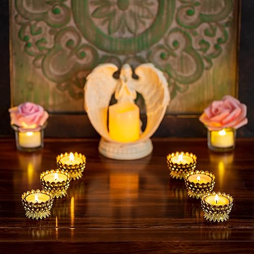 Miniatura 2 de Sziqiqi 6 piezas Lotus Ghee Soporte para lámpara de té Butterlamp Soporte de luz de té de cobre tibetano Lámpara de aceite Suministros de altar, oro